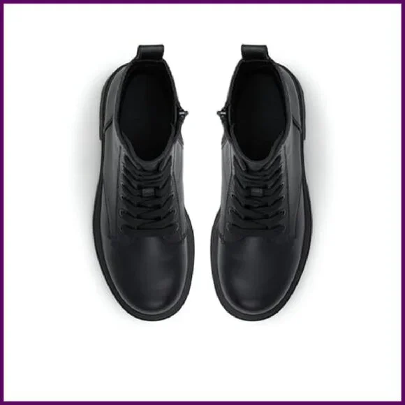 Chunky Combat Boots Vegan Lug Sole Round Toe Zipper Closure